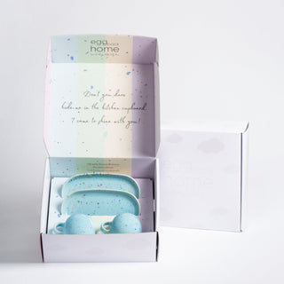 New Party Set 2 Espresso Mug + 2 Mini Tray - Blue - Egg Back Home